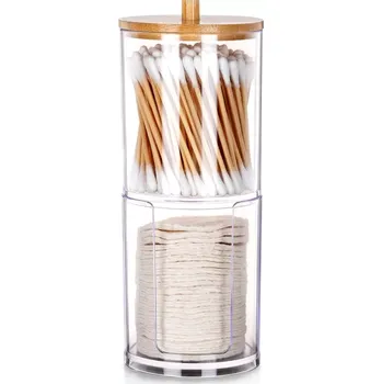 Dvouúrovňový organizér na vatové tyčinky a odličovací tamponky s bambusovým víčkem