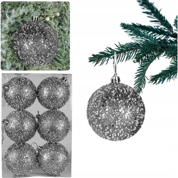 Vánoční dekorace STŘÍBRNÉ VÁNOČNÍ VÁNOČNÍ BAŇKY 6x 8CM, SADA NEROZBIJÍCÍCH SE STAČKEM NA DEKORACI ZAKÁZKU