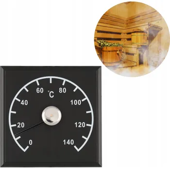 Teploměr do sauny dřevěný Borovice 140 stupňů Celsia 4Living 12x12cm Černý