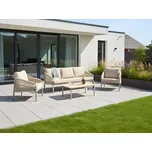 5místná zahradní sedací souprava béžová kovový rám 3místná pohovka křesla s polštáři moderní zahrada Beliani