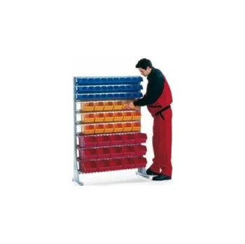 Dílenský regál Jednostranný regál s boxy Unibox (63 ks)