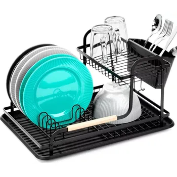 Odkapávač na nádobí Černý dvouúrovňový odkapávač na nádobí 48,5 × 32 × 23,5 cm