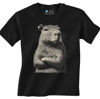 Chlapecké tričko Dětské tričko Vážný Šéf Kapybara (Velikost: 12-13, Barva: Černá)