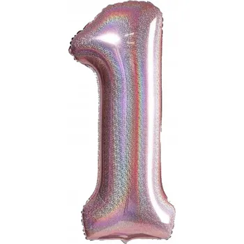 Balónek Fóliový balónek ČÍSLICE 1, růžové zlato s třpytkami, velký 100 cm, na heliové narozeniny