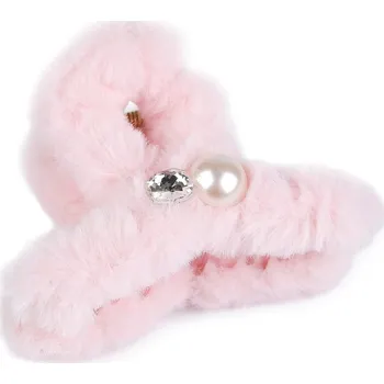 Ozdoba do vlasů Skřipec do vlasů kožešinový s perlou a broušeným kamenem