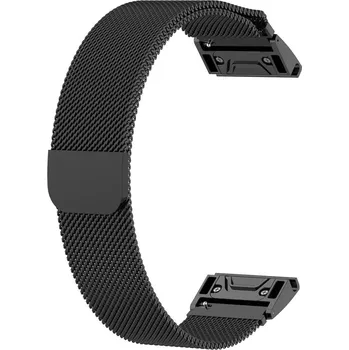 Řemínek na hodinky Ocelový náramek Ricardo 20mm (pro Garmin Fenix 8/7S/6S (43mm), aj.), černý V2, milánský, QuickFit