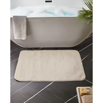 Koupelnová předložka Koupelnová předložka krémově bílá mikrovlákno 60 x 90 protiskluzová měkká obdelníková koupelna Beliani