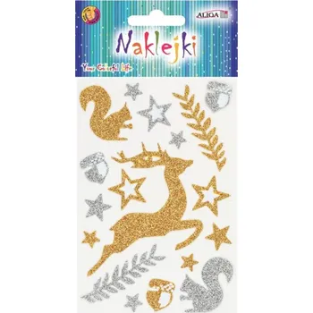 Vánoční dekorace Nálepky Vánoční 18ks Jelen, stříbrné/zlaté s glitry