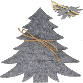 Vánoční dekorace Filcové vánoční obaly na příbory ve tvaru stromečku, šedé, sada 4 ks
