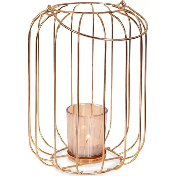 Svícen Kovový zlatý lampion na svíčku 21,5 cm