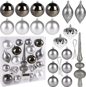 Vánoční ozdoba Sada stříbrných nerozbitných vánočních ozdob 19 ks