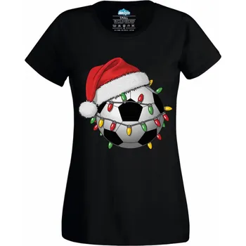 Dámské tričko Dámské tričko Vánoční Fotbalový Míč se Světýlky (Velikost: 3XL, Barva: Černá)