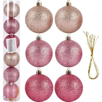 Vánoční dekorace Růžové nerozbitné vánoční baňky 6 cm, sada 6 ks