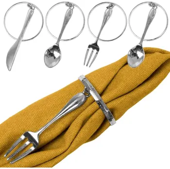 Papírový ubrousek Kovové kroužky na ubrousky se stříbrnými příbory, 4 cm, sada 4 ks