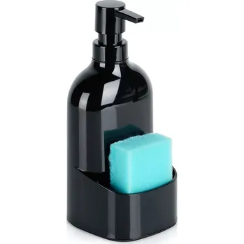 Dávkovač mýdla Dávkovač na mycí prostředek s přihrádkou na houbičku, černý 500 ml