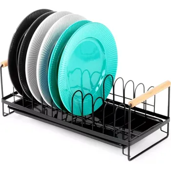 Odkapávač na nádobí Černý odkapávač na nádobí s bambusovými madly 39 × 16 × 14,5 cm