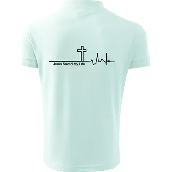 Pánská košile Jesus Saved My Life kříž ekg - Polokošile pánská Pique Polo 203 - 2XL ( Frost )