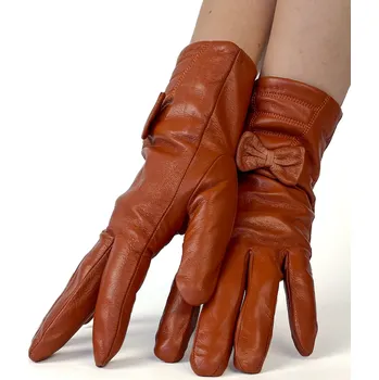Rukavice Dámské kožené rukavice s mašlí camel, VELIKOST XL ( 8 )