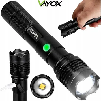 Svítilna KLASICKÁ AKUMULÁTOROVÁ SVÍTILNA USB-C TAKTICKÁ VA0116 VAYOX 800 LUMENŮ