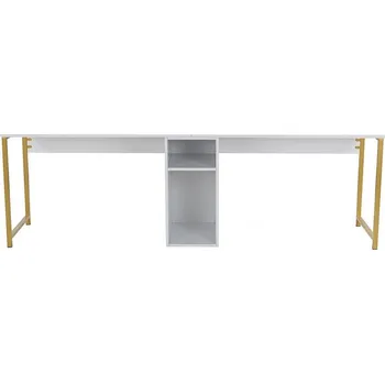 Psací stůl Twin Study Desk dvojitý psací stůl, bílá / zlatá