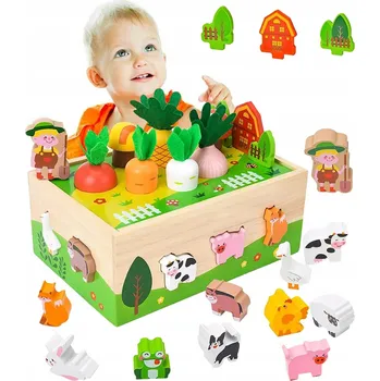 Dřevěná hračka MONTESSORI DŘEVĚNÁ HRAČKA TŘÍDIČ TVARŮ MRKVE VOZÍK