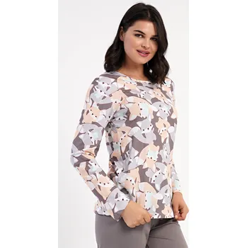 Dámské noční prádlo Vienetta Dámské pyžamo dlouhé Kamarádi z lesa Barva: šedá, Velikost: L