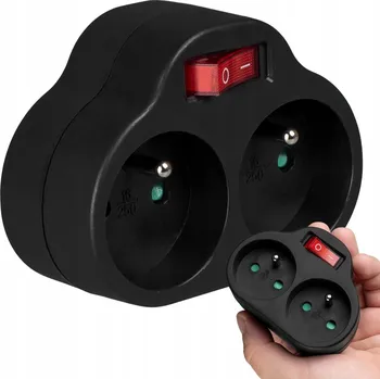 Elektrická zásuvka ELEKTRICKÝ ROZBOČKA ROZDVOJKA ZÁSUVKY S VYPÍNAČEM 16A ČERNÝ VAYOX