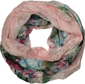 Šála Květinová šála do kruhu - Dotek jara se třpytkami světle růžová