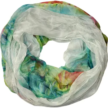 Šála Vzdušná šálka do kruhu – Duhový dotek bílá