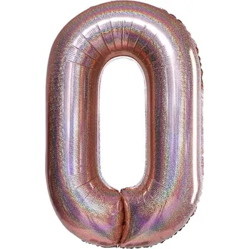 Balónek FÓLIOVÝ BALÓNEK ČÍSLICE 0 RŮŽOVÉ ZLATO S GLITRY VELKÝ 100 CM NA HELIUM NAROZENINY