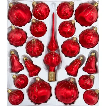 Vánoční dekorace Skleněné Vánoční Baňky Sada 21 kusů Ručně zdobené. polský výrobek. Červené