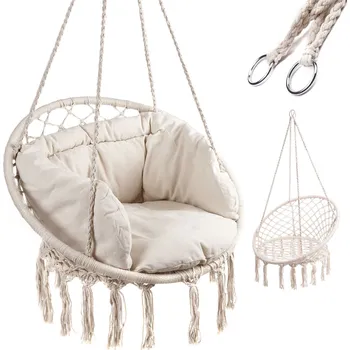 Závěsné křeslo Aga Závěsné křeslo s třásněmi a sedákem 80 cm Béžové