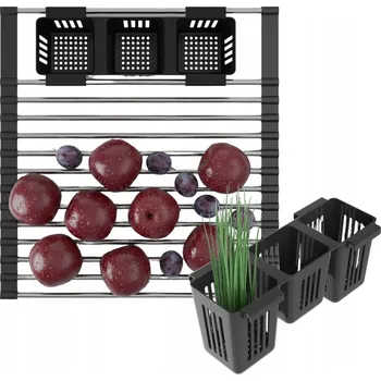 Organizace kuchyně Skládací teleskopická rohož na dřez z nerezové oceli, kuchyňský organizér