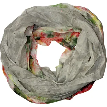 Šála Květinová šála do kruhu - Dotek jara se třpytkami světle šedá