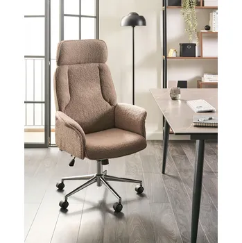 Kancelářské křeslo hnědé buklé čalounění otočné s kolečky a opěrkami rukou nastavitelná výška Beliani