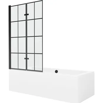 Vanová zástěna MEXEN/S - Cube obdélníková vana 170 x 80 cm s panelem + vanová zástěna 100, černá vzor 550517080X9210027077