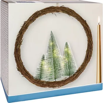 Vánoční dekorace Vilde Vánoční závěsný věnec se stromky 40 cm bílá