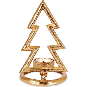 Svícen Zlatý hliníkový svícen ve tvaru vánočního stromku 16 cm