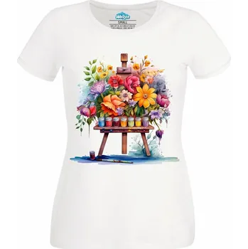 Dámské tričko Malířovo Plátno Květin (Velikost: 4XL, Barva: Bílá)