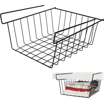 Úložný box Závěsný košík pod policí, kovový, černý 27,5 × 25 × 14 cm