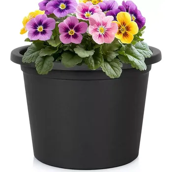 Květináč Plastový zahradní květináč černý kulatý 27,5 cm