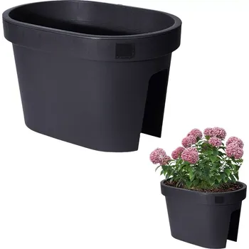 Květináč Závěsný balkonový květináč z recyklovaného plastu, černý 39,5 × 24 cm