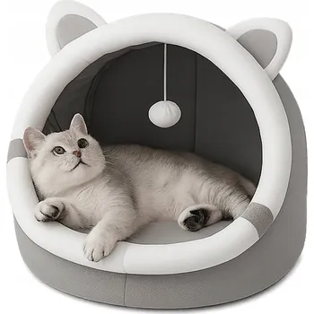 Pelíšek pro psa Pro kočky domek, kulatý šedý, 31 cm x 30 cm