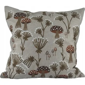 Povlak na polštářek BAVLNĚNÝ POVLEK NA POLŠTÁŘ 45 X 45 BÉŽOVÝ S VÝŠIVKOU PODZIMNÍ HOUBY