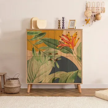 Komoda Multilüx Saka stylová komoda na nožičkách, dub Sonoma / zelená / žlutá