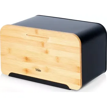 chlebník Chlebník z černého kovu s bambusovým víkem a prkénkem 35 × 22 × 20,5 cm