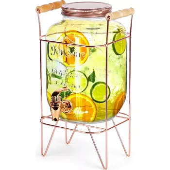 Dávkovač nápoje Skleněný nápojový dávkovač s kohoutkem a zlatým stojanem 4,2 l Vilde