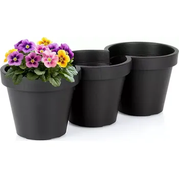 Květináč Plastový trojitý květináč černý 39,5 cm