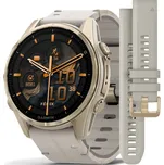 Garmin Fenix 8 AMOLED 43 mm, Sapphire Soft Gold Stainless Steel Fog Gray Limestone Leather Band (Premium) (+ náhradní řemínek)