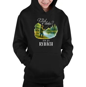 Žertovný předmět Klid v duši? Jen na rybách - dětská mikina s kapucí- Tričkový.cz